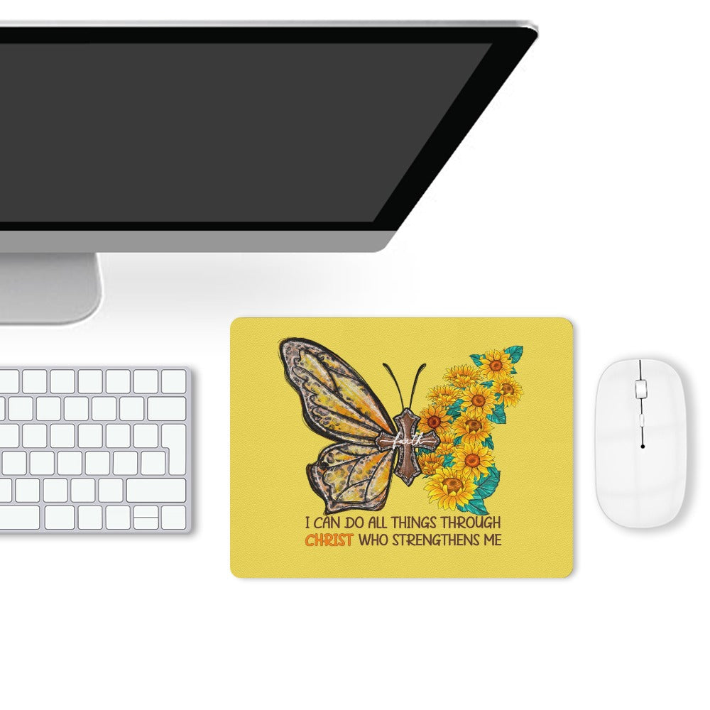 Butterfly Sunflowers Leather Mouse Pad