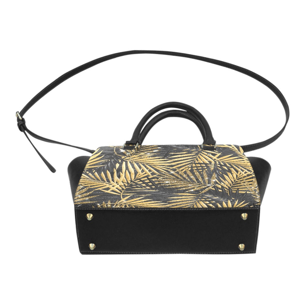 Gold Glitter Leaf Classic Shoulder Handbag