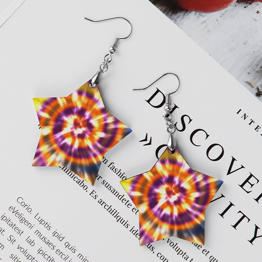 Wooden Tie Dye Swirl Earrings