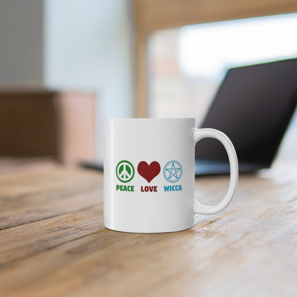 Peace Love Wicca Ceramic Mug 11oz