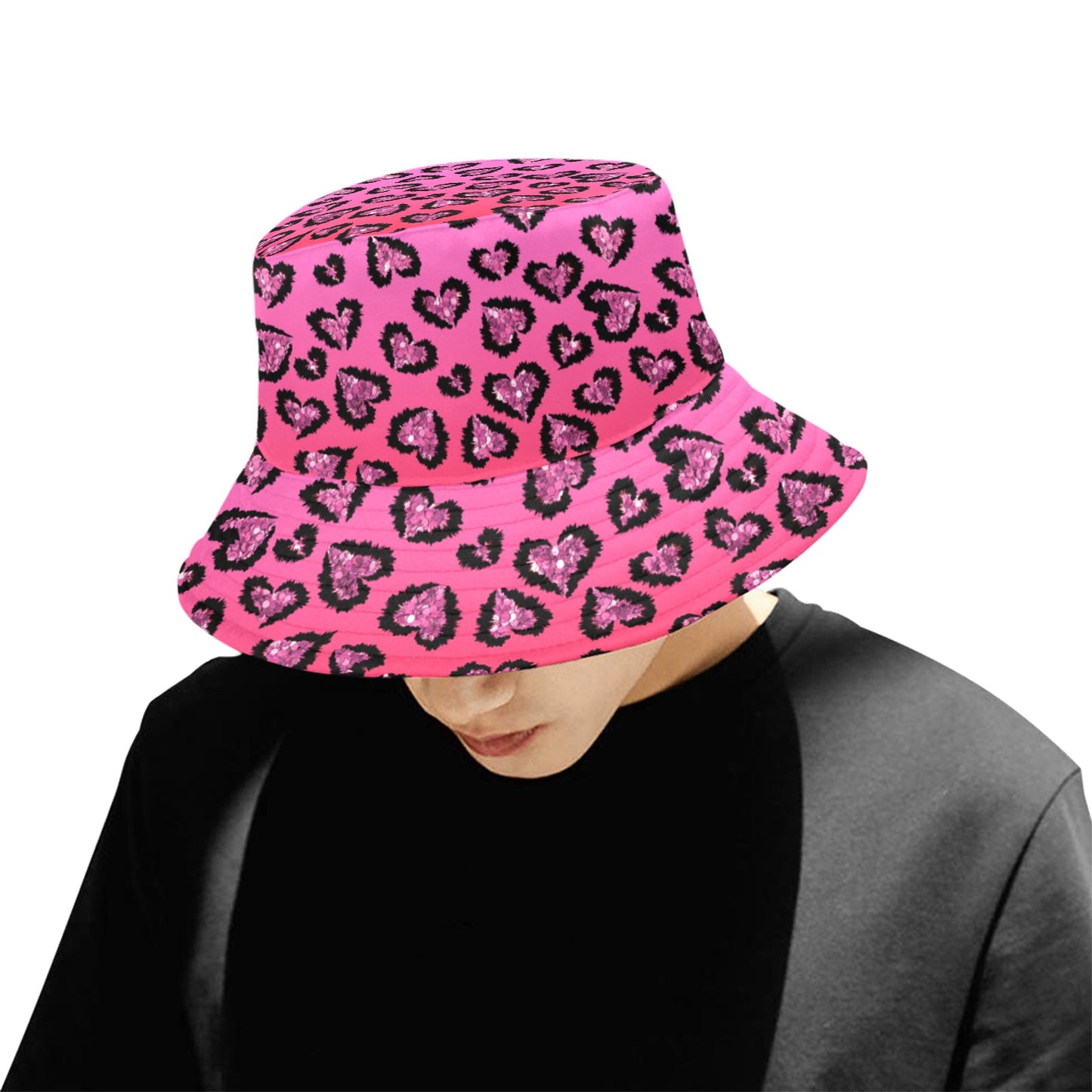 Pink Leopard Hearts Summer Bucket Hat