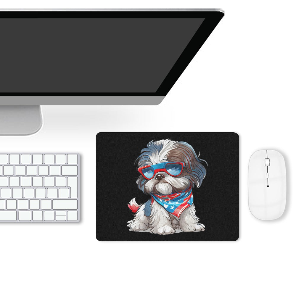 Patriotic Shih Tzu Leather Mouse Pad
