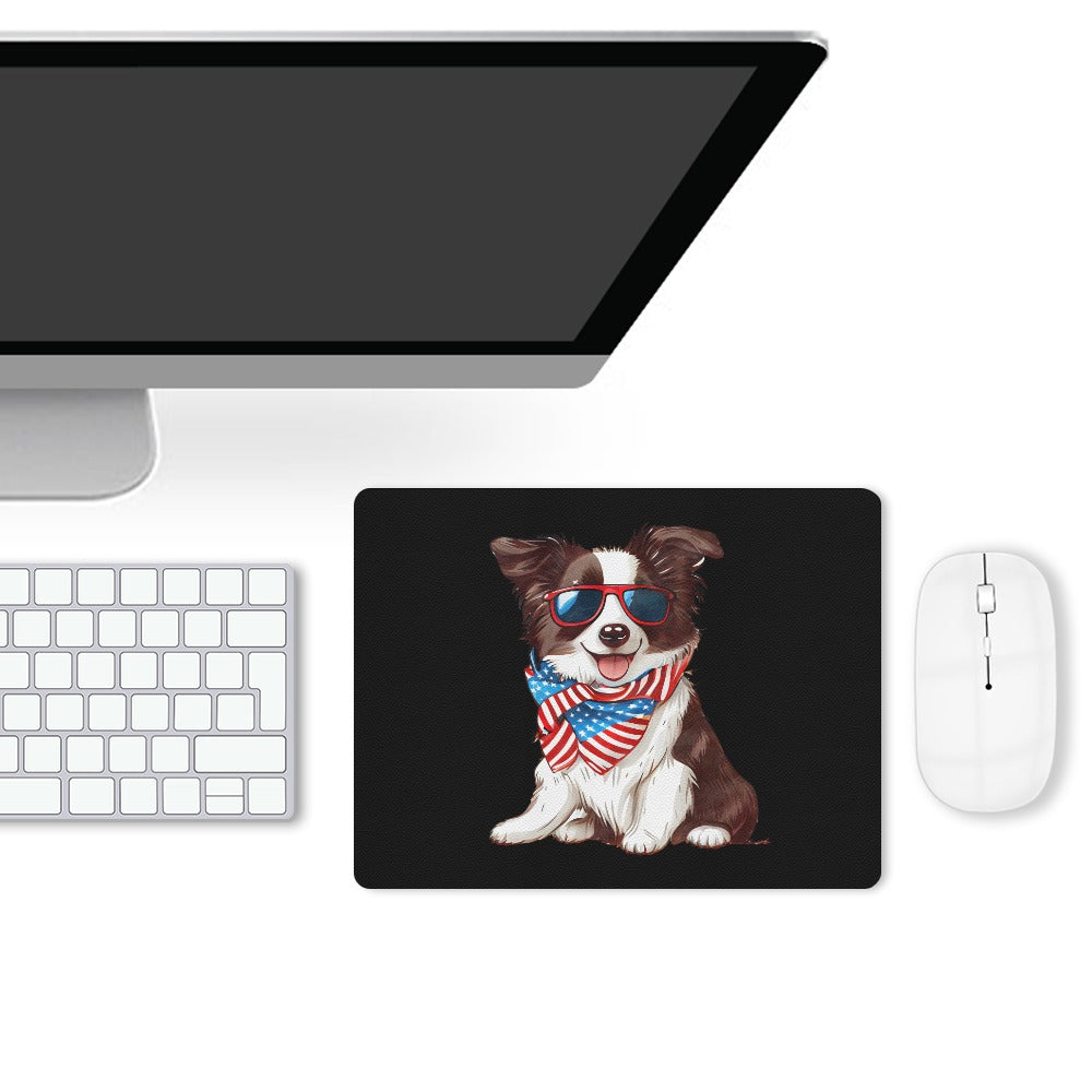 Patriotic Border Collie Leather Mouse Pad