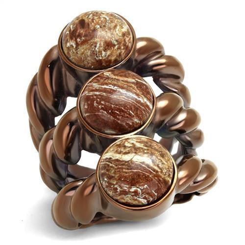 Coffee Light Stainless Steel Semi-Precious Oligoclase Ring