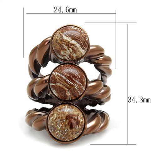 Coffee Light Stainless Steel Semi-Precious Oligoclase Ring