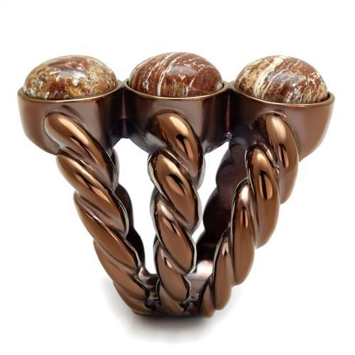 Coffee Light Stainless Steel Semi-Precious Oligoclase Ring