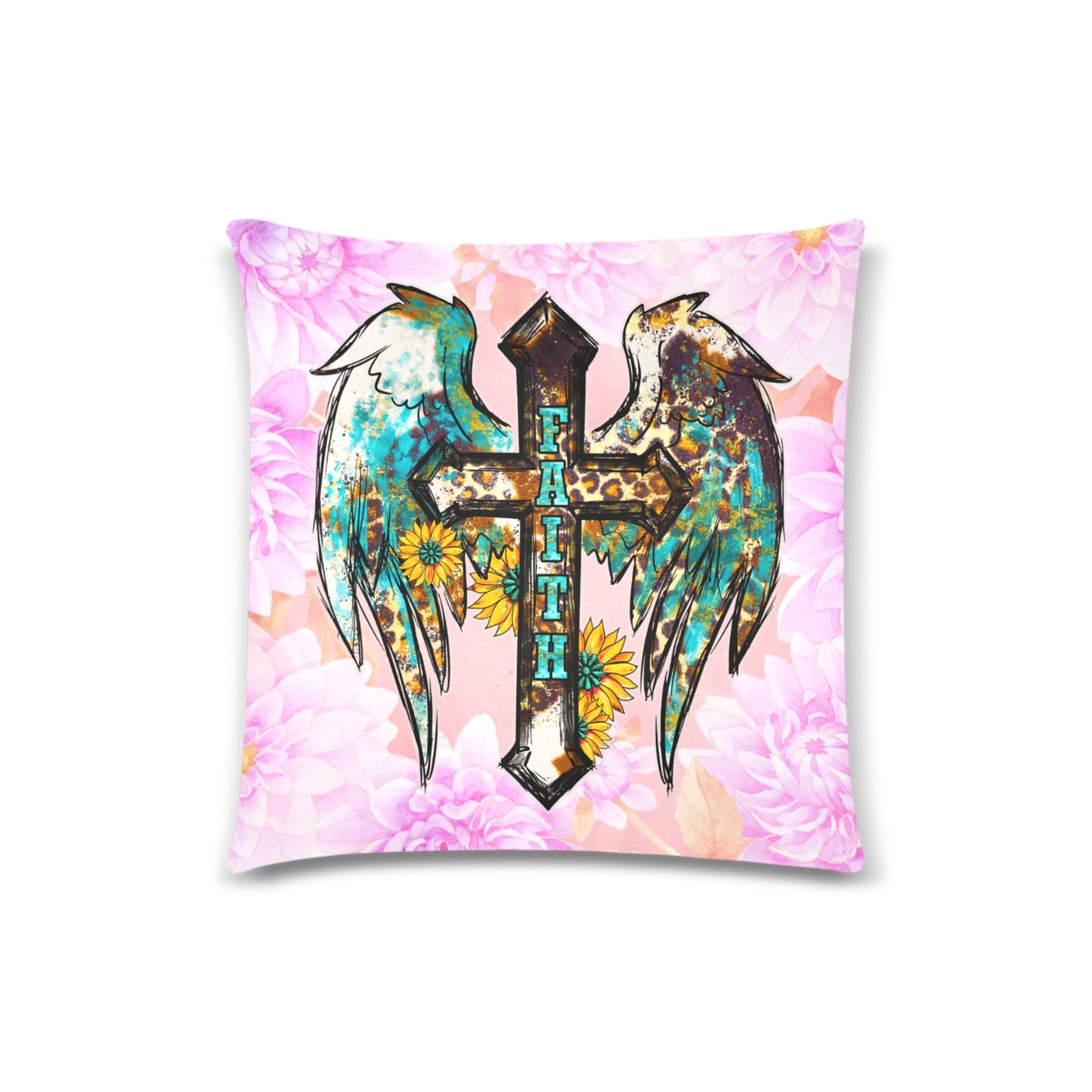 Cross with Wings Throw Pillow Cover