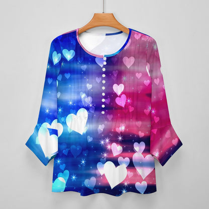 Hearts Print Ruffled Petal Sleeve Top