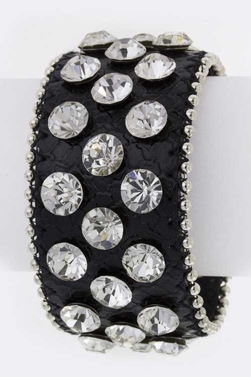 Crystal Stud Genuine Leather Cuff