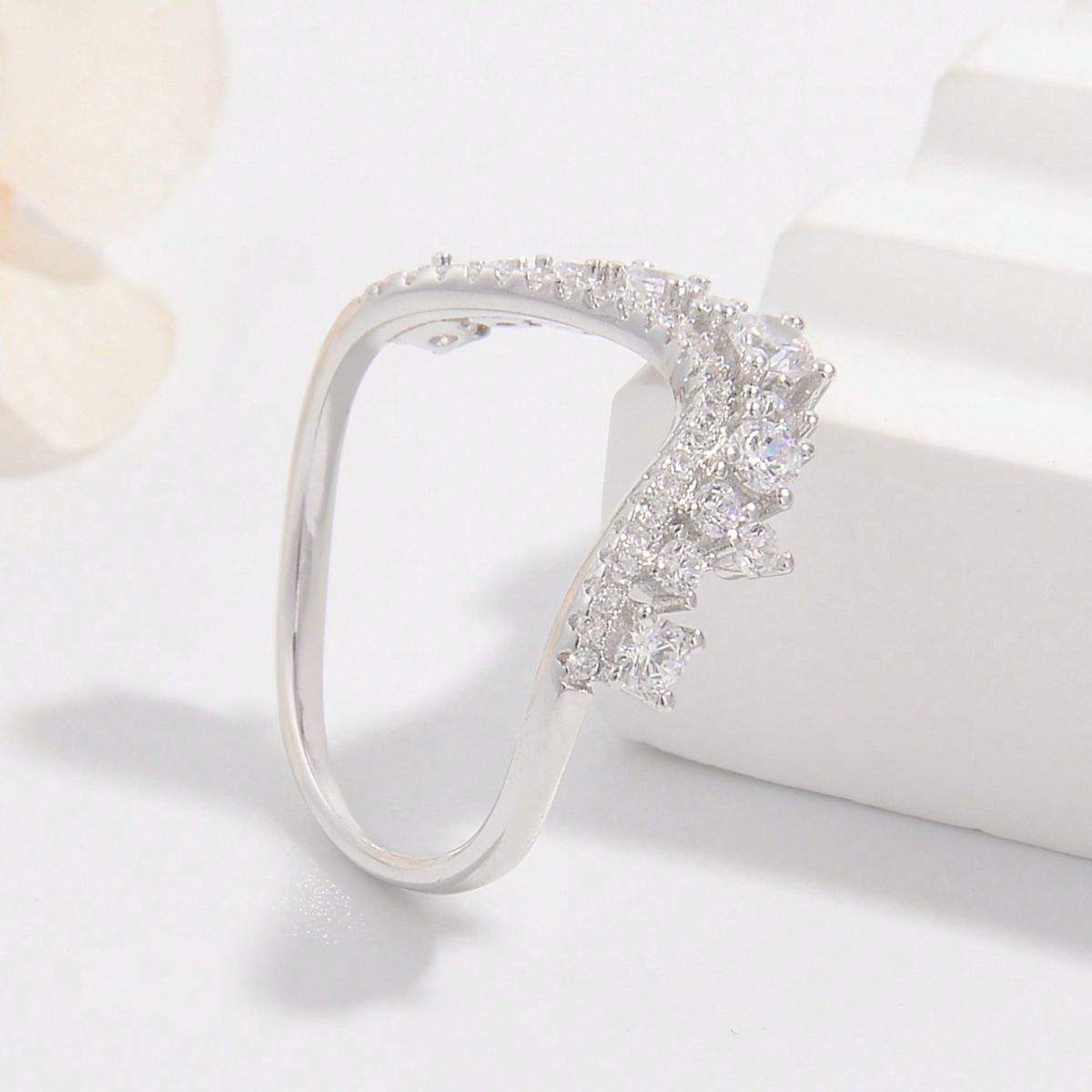 Tiara Style 925 Sterling Silver Inlaid Zircon Ring