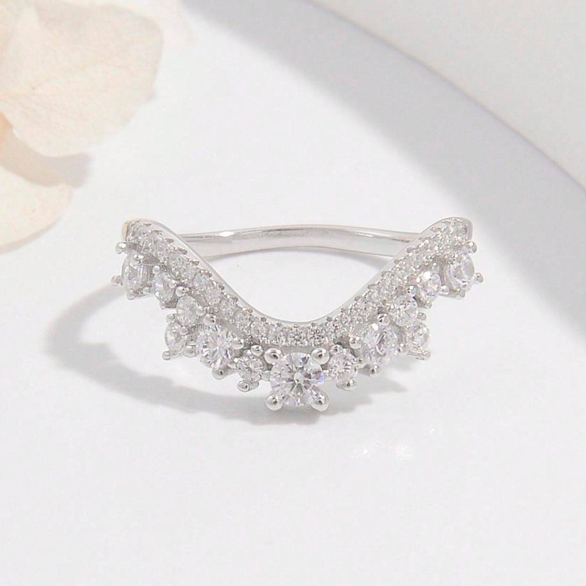 Tiara Style 925 Sterling Silver Inlaid Zircon Ring