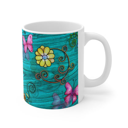 Butterflies and Flowers Ceramic Mug 11oz