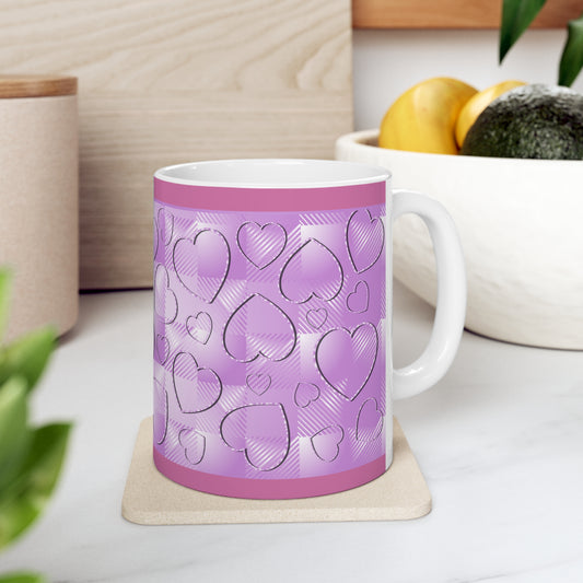 Purple Buffalo Hearts Ceramic Mug 11oz