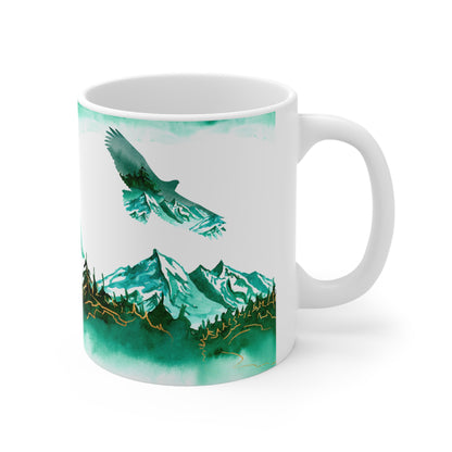 Mountain Wolf Eagle Scene Ceramic Mug 11oz