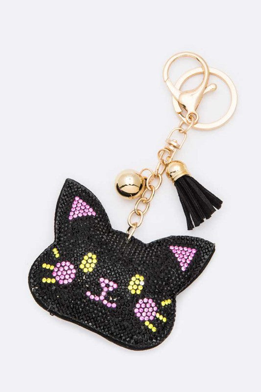 Black Kitty Cat Rhinestone Key Chain