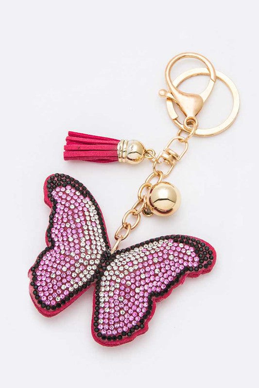 Rhinestone Butterfly Pillow Key Chain