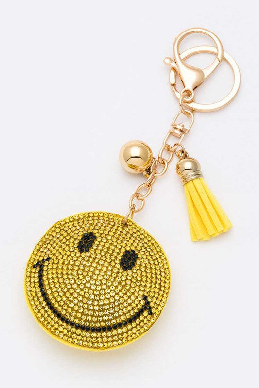 Rhinestone Smiley Face Pillow Key Chain