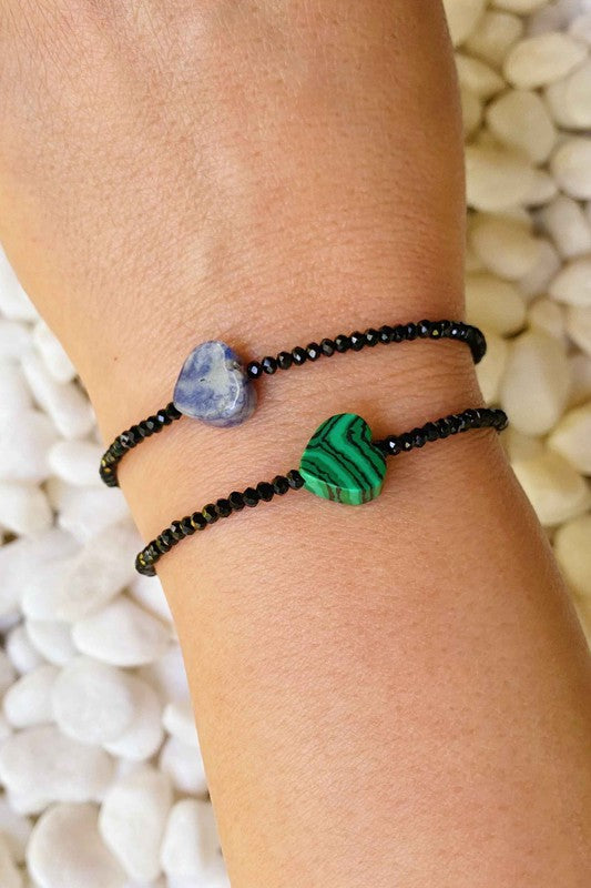 Semi-Precious Heart Stretch Bracelet