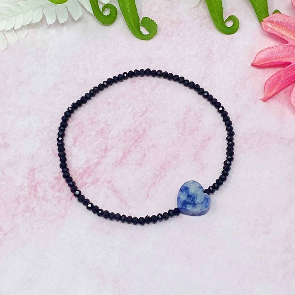 Semi-Precious Heart Stretch Bracelet