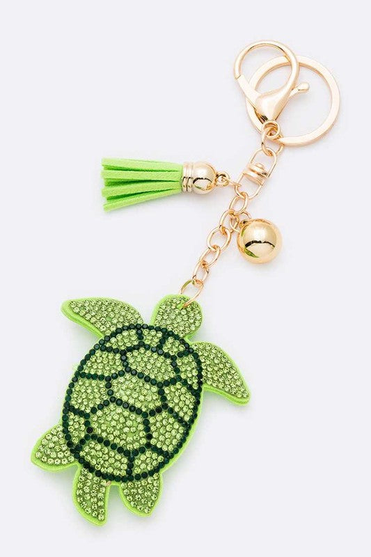 Rhinestone Green Turtle Pillow Key Chain