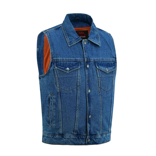 Men's Snap Front Blue Denim Motorcycle Vest