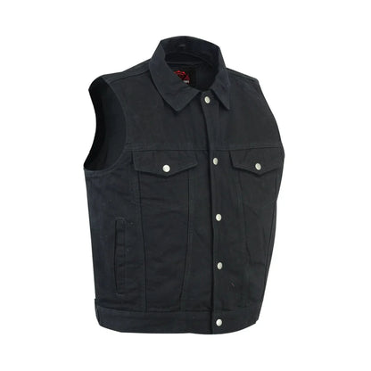 Men's Snap/Zipper Front Black  Denim Motorcycle Vest