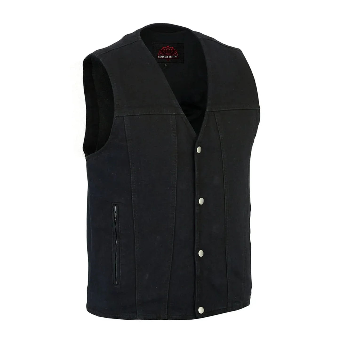 Men's Black Plain sides Denim Motorcycle Vest –  Heavy Snaps