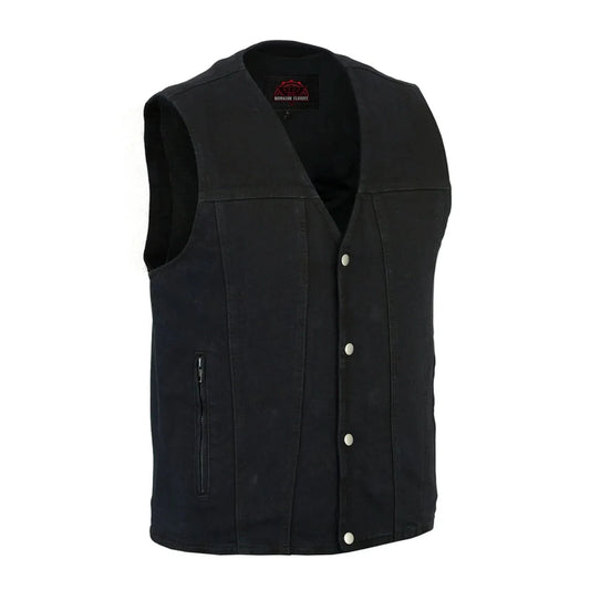 Men's Black Plain sides Denim Motorcycle Vest –  Heavy Snaps