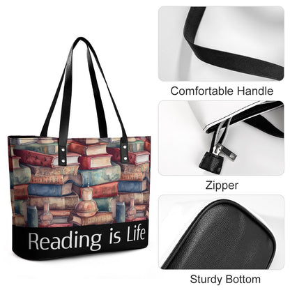 Reading is Life Leather Ladys Handbag