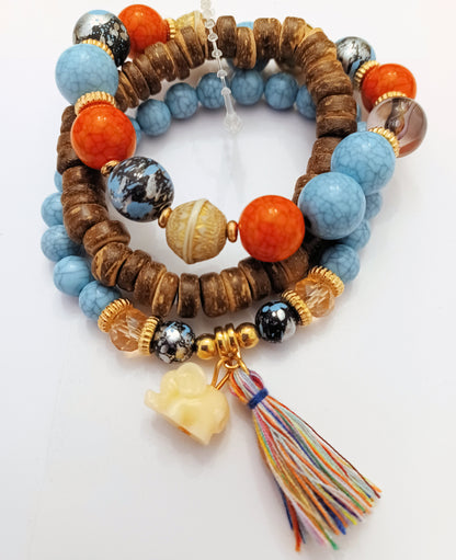 Bohemian Stretch Bracelet Set - Elephant Multi-Color Tassel
