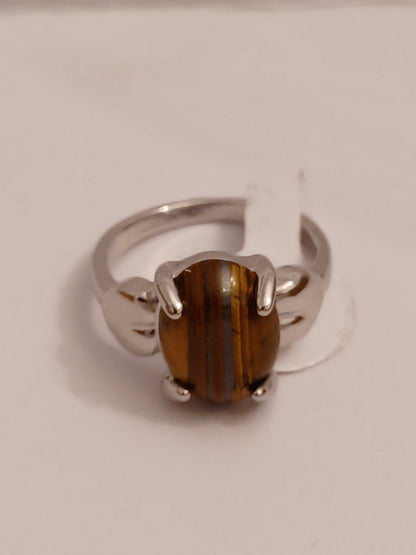 Tiger's Eye Ring with Heart - Size 9