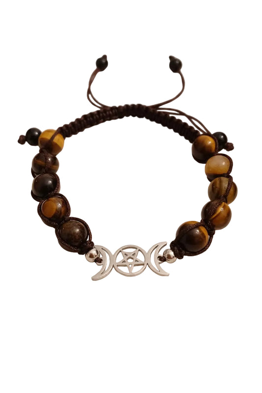 Tiger's Eye Triple Moon Natural Stone Adjustable Bracelet