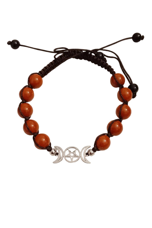 Carnelian Agate Triple Moon Natural Stone Adjustable Bracelet