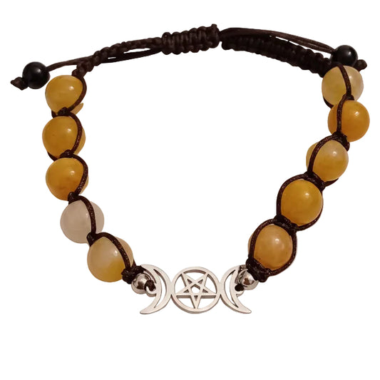 Amber Triple Moon Natural Stone Adjustable Bracelet
