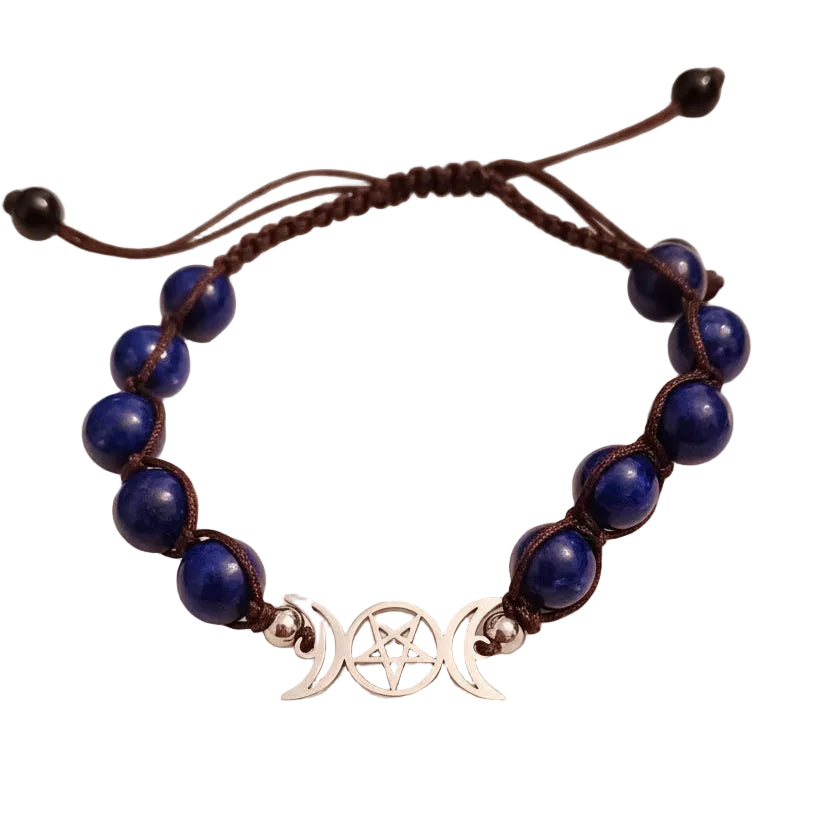 Lapis Lazuli Triple Moon Natural Stone Adjustable Bracelet