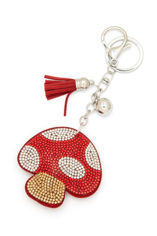 Red Mushroom Rhinestone Pillow Key Chain