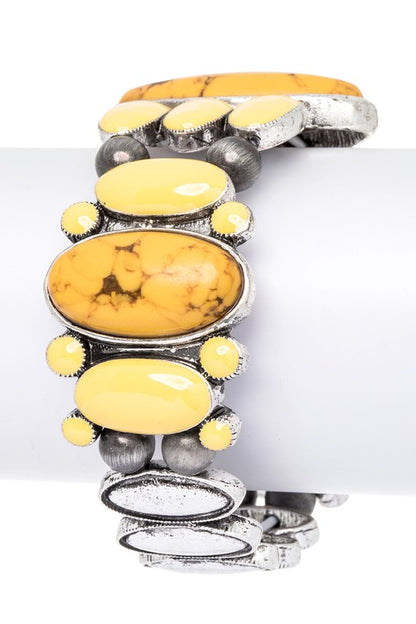 Oval Stone Enamel Stretch Western Bracelet