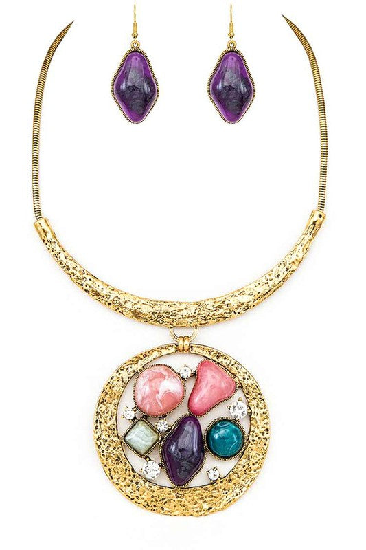 Mix Gem Pendant Collar Necklace Set