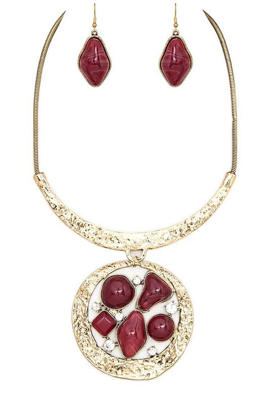 Mix Gem Pendant Collar Necklace Set