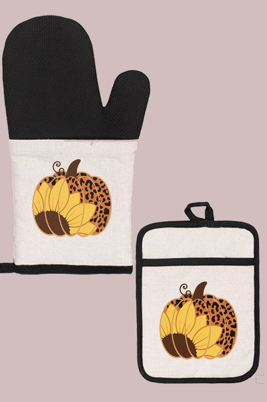 Fall Orange Pumpkin Sunflower Oven Mitt Glove