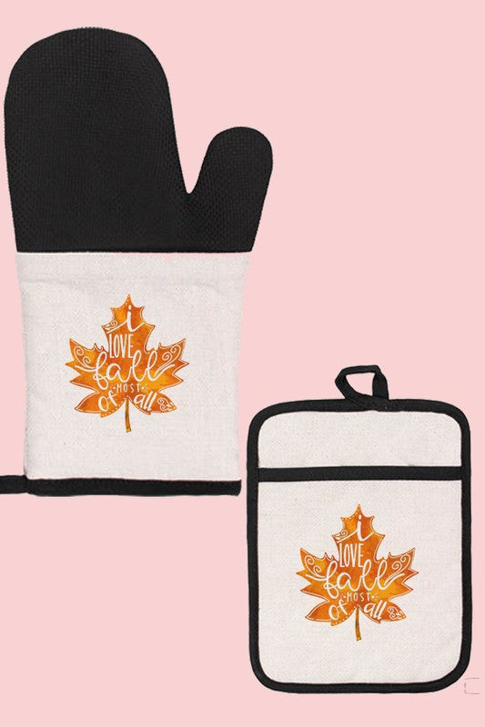 I Love Fall Most of All Leaf Oven Mitt Glove