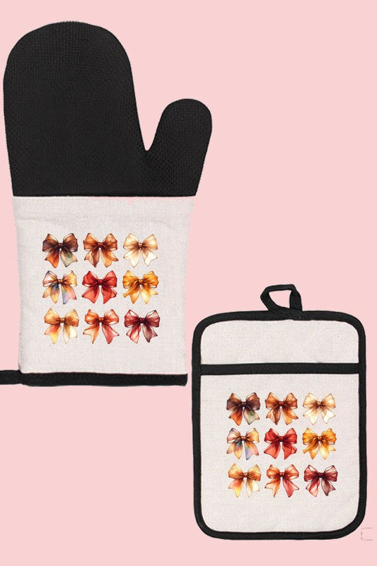 Fall Autumn Colored Bows Stack Oven Mitt Glove