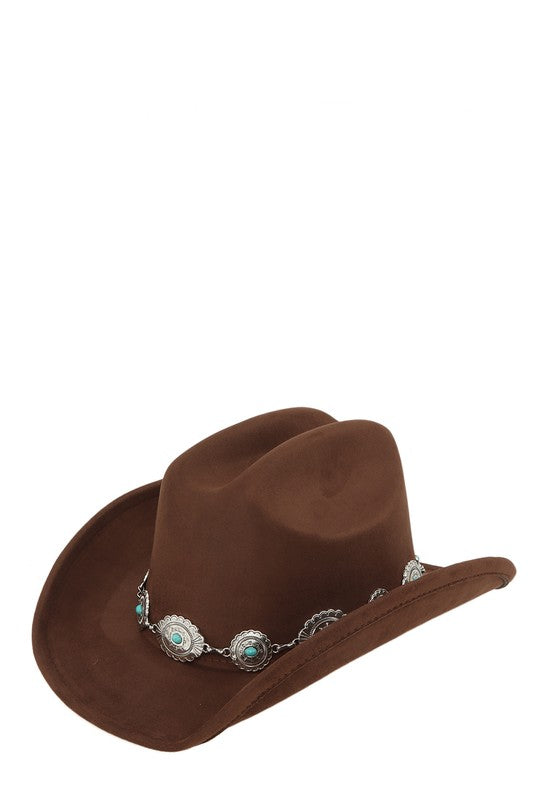 Silver and Turquoise Chain Accent Fedora Hat