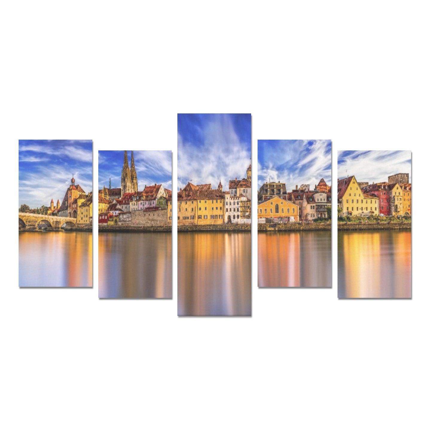 City Lake Scene Canvas Wall Art Prints