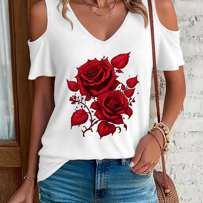 Red Rose Off Shoulder Tee