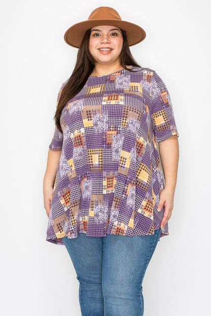 Extra Plus Size Short Sleeves Print Tunic Top