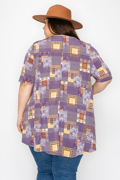 Extra Plus Size Short Sleeves Print Tunic Top