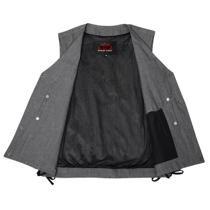 Men's Rough Rub-Off Raw Finish Broken Gray Denim Vest
