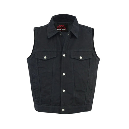Men's Snap/Zipper Front Black  Denim Motorcycle Vest