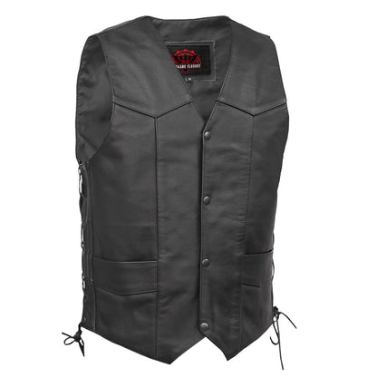 Men's Traditional Leather side lacing Vest - Black